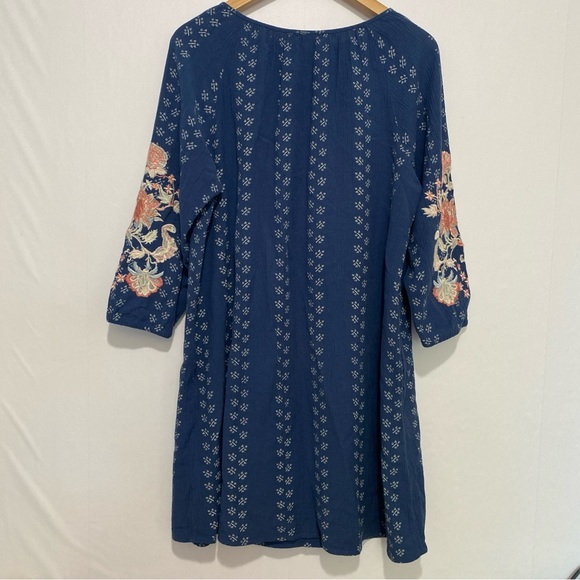 J.Jill Embroidered Tunic Dress Blue Floral Peasant Tassel Tie Cottagecore M Peti - Picture 5 of 9